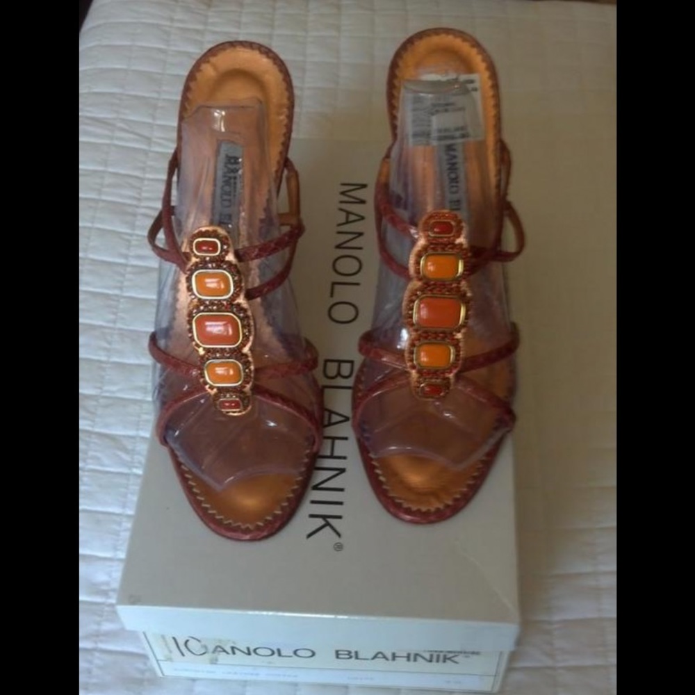 Manolo Blahnik copper jeweled sandals size 36